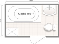 Планировка ванной комнаты с Domani-Spa Classic 150 (чертеж совмещенный санузел)