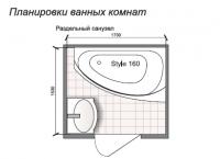 Планировка ванной комнаты с Domani-Spa Style 150 (чертеж раздельный санузел)