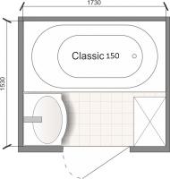 Планировка ванной комнаты с Domani-Spa Classic 150 (чертеж раздельный санузел)
